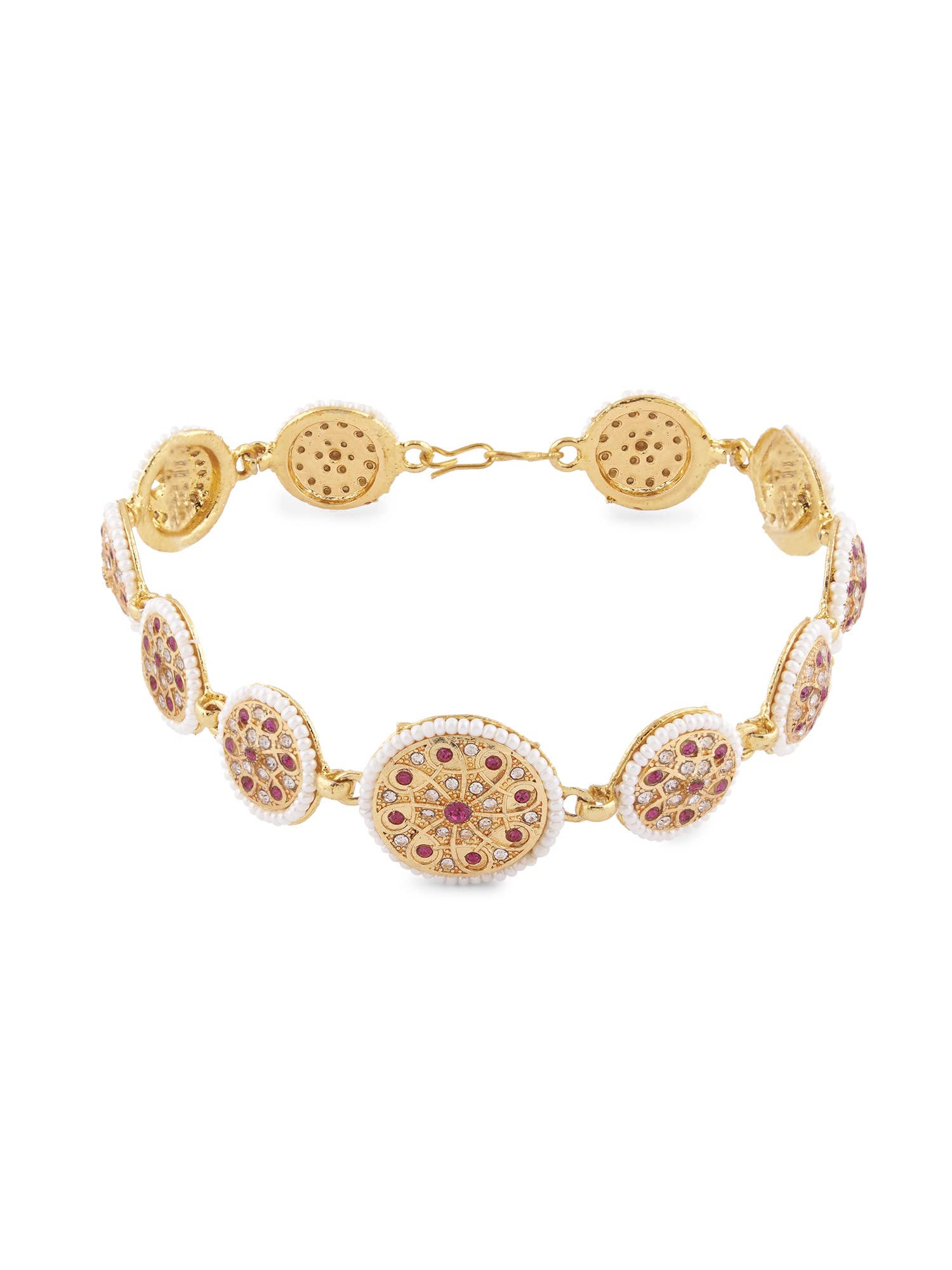 Pink Dazzling Austrian Diamonds & Pearls Bridal Head Chain For Women-ZPFK14483-image-44