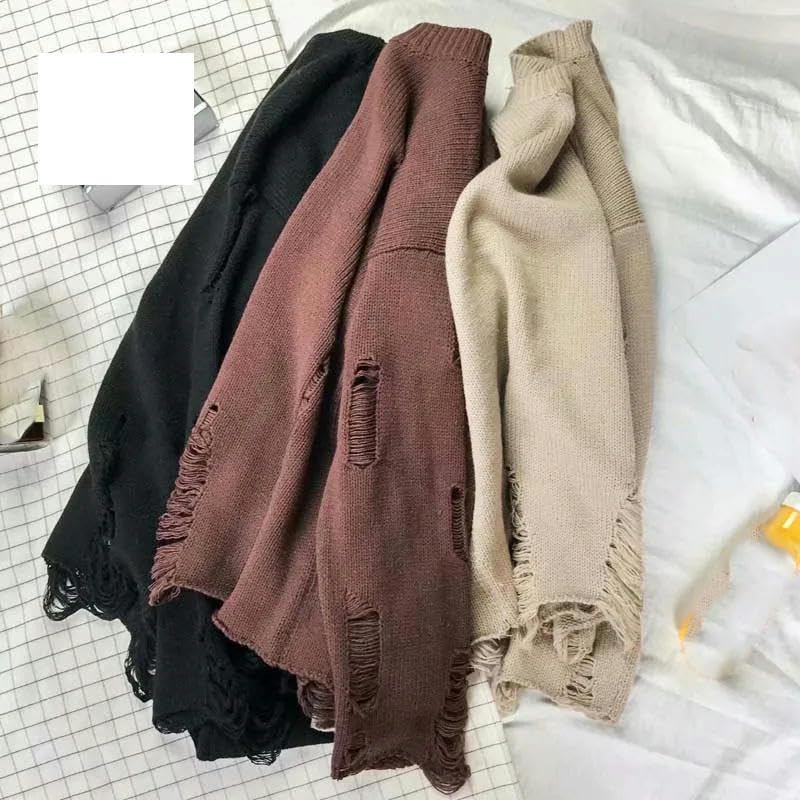 American Streetwear Men O-Neck Knitted Sweater Retro Loose Pullovers Knitwear Sweaters2