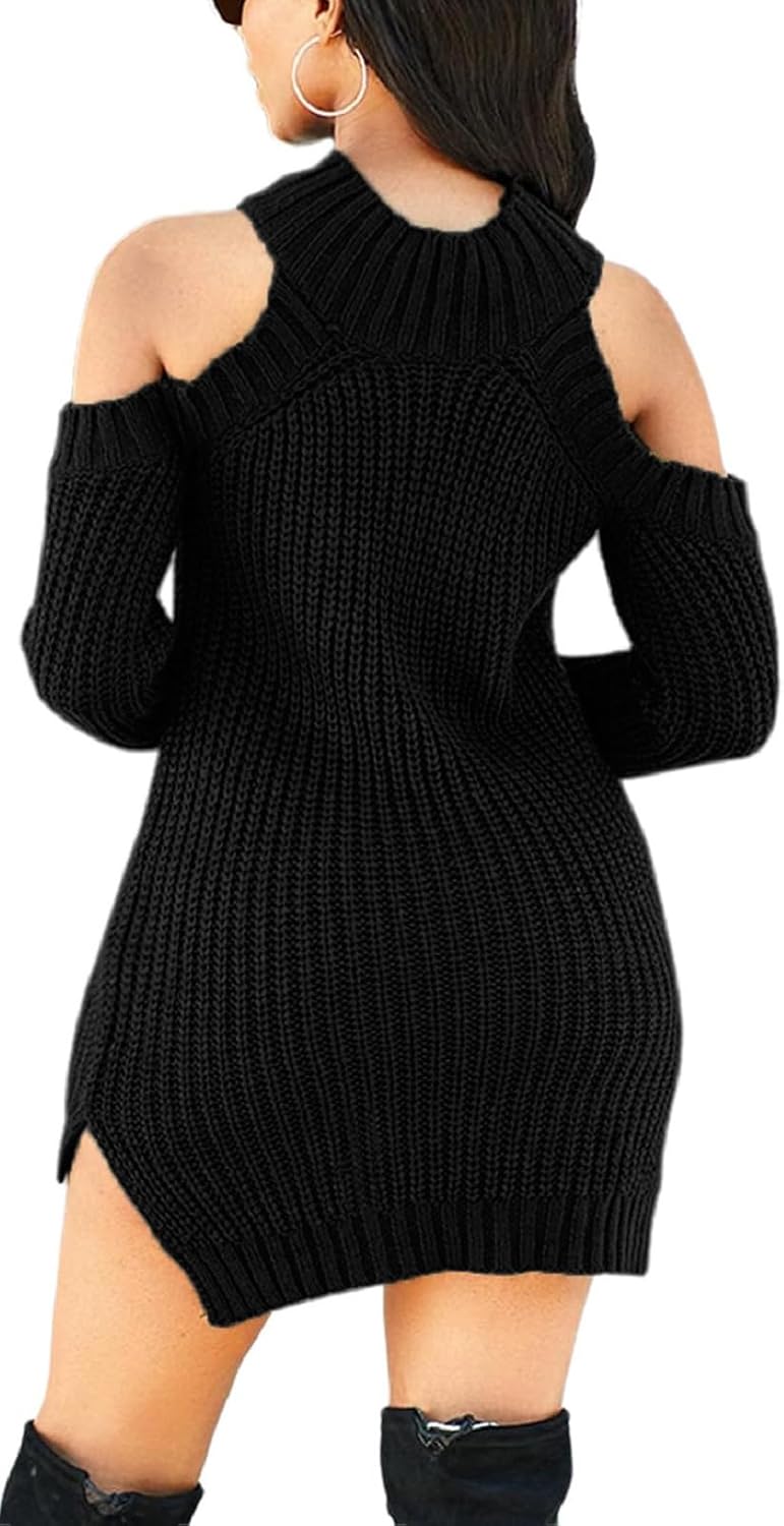 Sweater Dresses for Women Casual Sexy Off Shoulder Long Sleeve Knit Pullover Winter Pullover Dress - Image 4