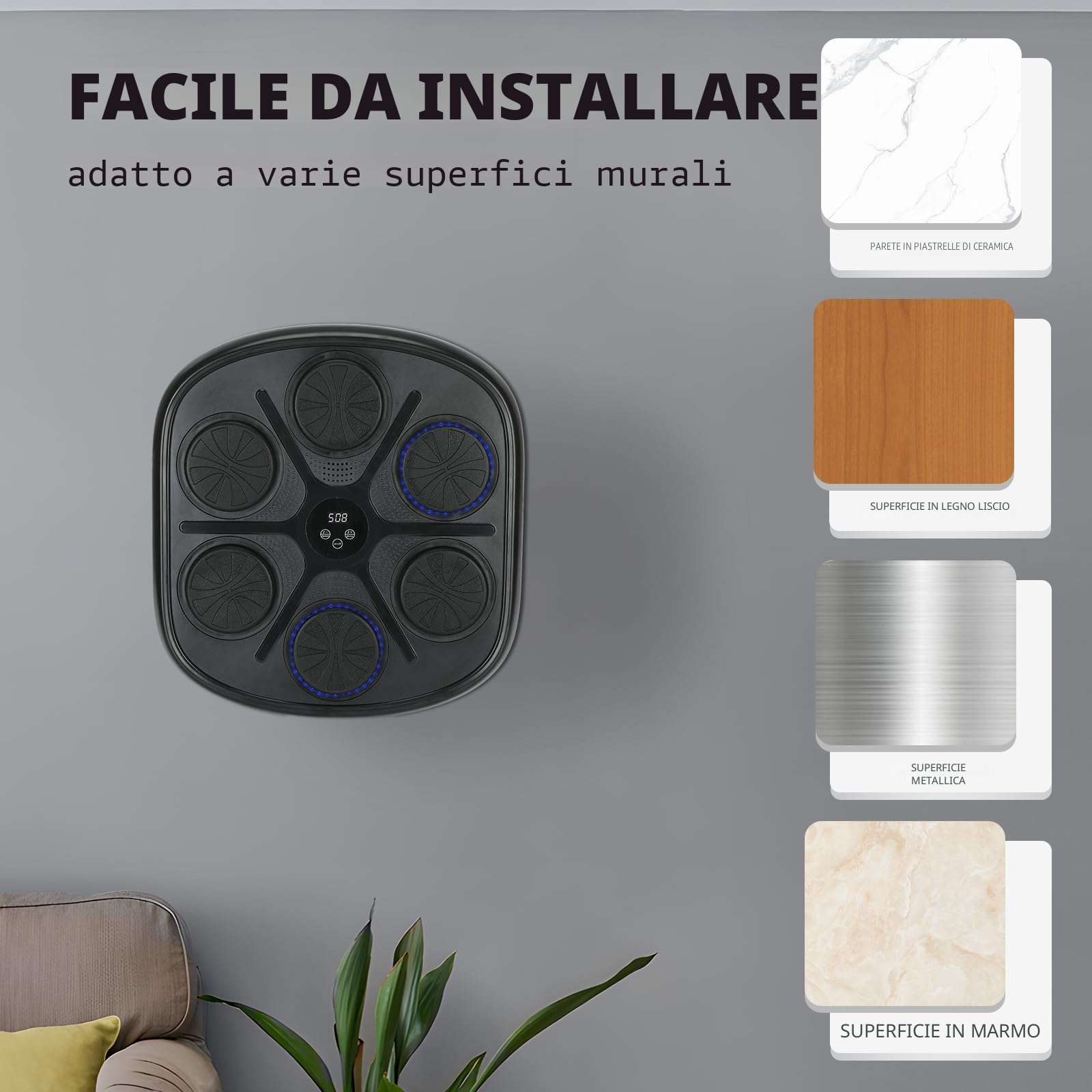 Music Boxing Machine, Macchina da Boxe Musicale per Il Montaggio a Parete con Guantoni da Boxe, 9 modalità di velocità e modalità di Conteggio, Beat Punch per Il Rilascio dello Stress
