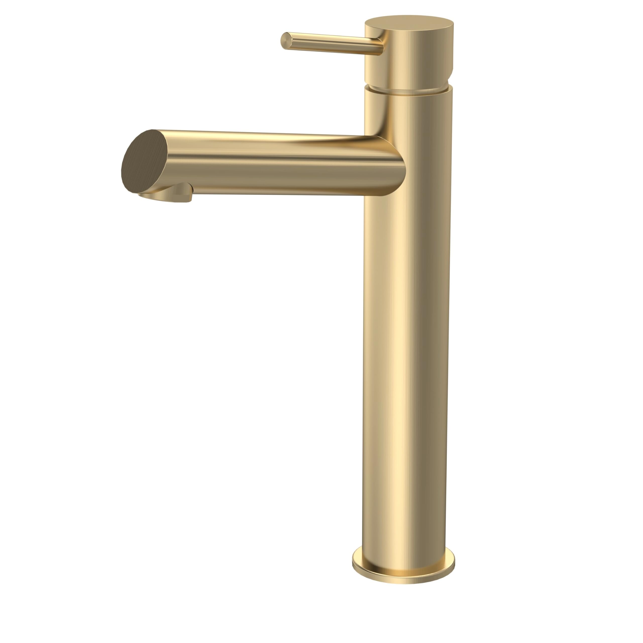 Balterley Brass Tall Basin Mixer Tap, Mono Bathroom Taps, High Rise Monobloc Basin Sink Mixer Tap With Lever Handle, Round Body, Rounded Spout Sink Taps For Cloakroom - 52 X 195 X 293Mm (Brushed )