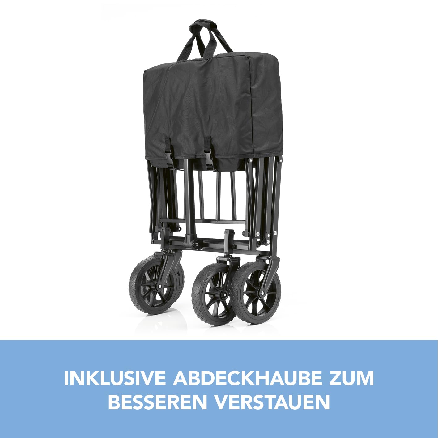 EASYmaxx Bollerwagen faltbar | Klappbarer Handwagen | Transportkarre bis 80 kg belastbar | Kompaktes Design | Ausziehbarer Griff | 360° Vorderräder | Für Ausflüge, Garten, Festivals [Schwarz/Grau]