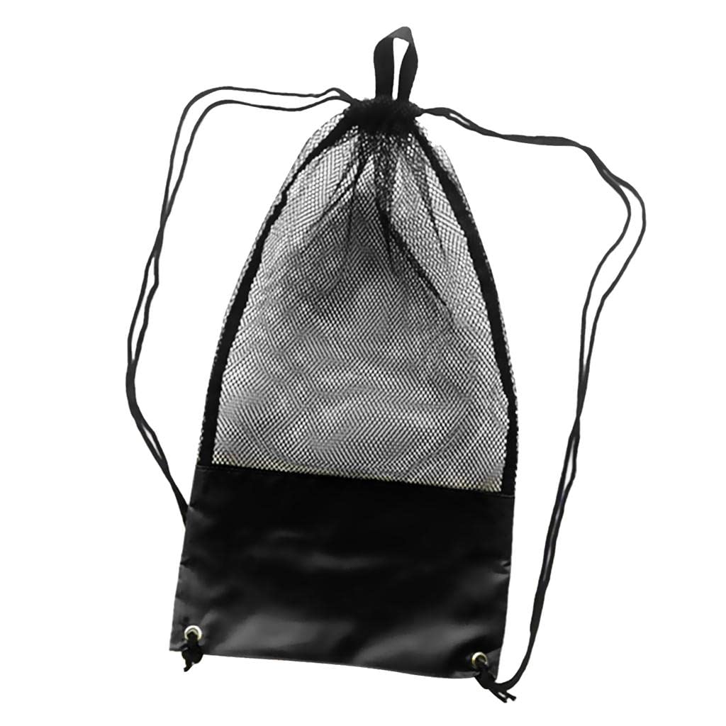 Drawstring Mesh Bag with Shoulder Straps for Water Activities, Black