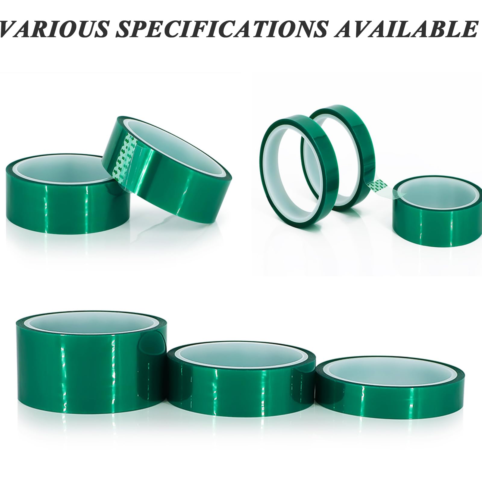 2 Rollen mit 0,06 mm dickem 10 mm-60 mm PET grünem hochtemperaturbeständigem Klebeband mit Einer Länge von 66 Metern / 216,54 Fuß säure- und alkalibeständigem Schutzband,50mm