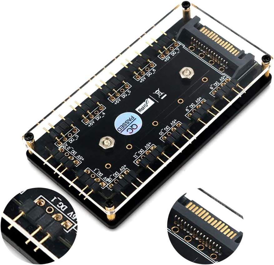 12 Way 5V 3 Pin ARGB HUB RGB LED Splitter Hub with PMMA Case and Magnetic Standoff for ASUS/MSI 5V 3pin LED Controller