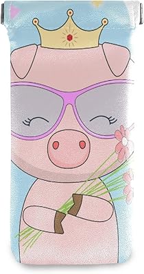 HUSSRITY Eyeglasses Case Cute Pig Princess Sunglasses Pouch Soft PU Leather Squeeze Top Eyeglass Holder Portable Glasses Case For Women Men