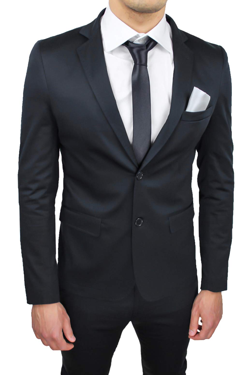 Abito Uomo Sartoriale Nero in Raso Completo Smoking Elegante Cerimonia