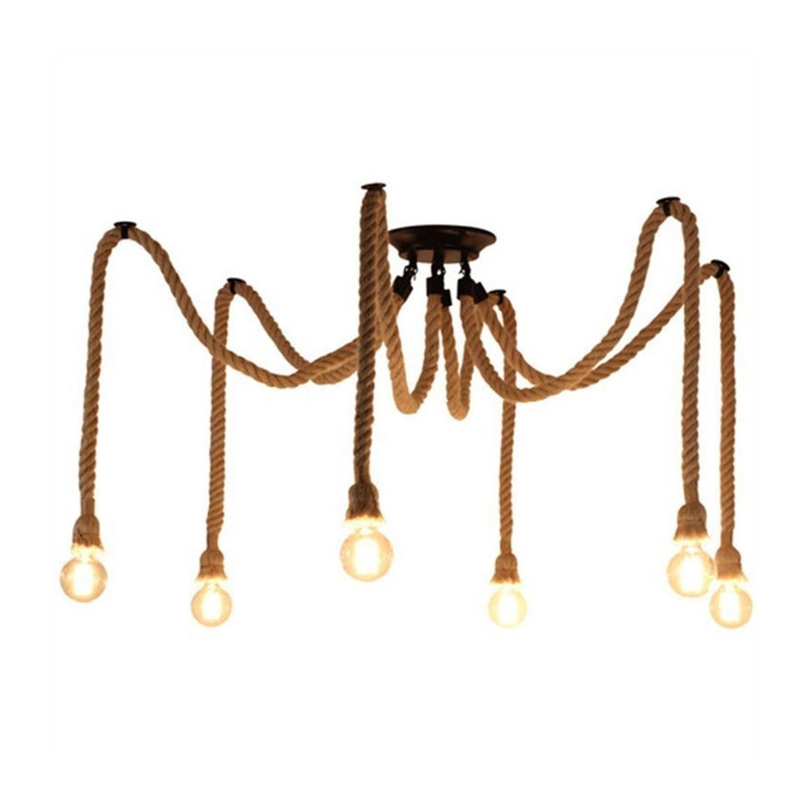 LYMSXAZOU Chandelier Vintage Hemp Rope Pendant Light Retro Industrial DIY Lamp Classic Ceiling for Home Bedroom Dining Living Room Loft Hall Farmhouse Restaurant Bar Cafe (Color :