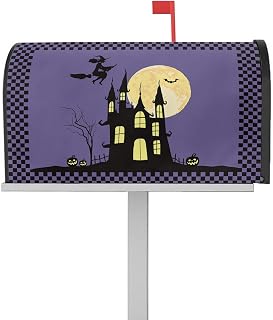 Mailbox Cover Magnetic Halloween Haunted Castle Witch Moon Night Mailbox Covers Standard Size 21x18in,Mailbox Covers Wrap Post Letter Box Cover for Garden Yard Outdoor Pumpkin Dead Trees Purple Check
