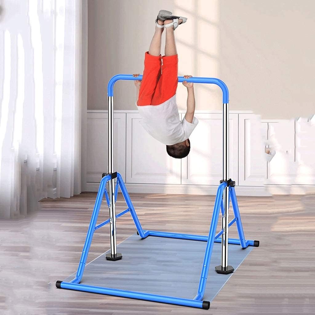 Gymnastic Kip Bars Expandable with Mat Folding Horizontal Bar for Home with Adjustable Height Practice Bar Junior Training Bar for Kids Children Adult Support to 330Lbs (Blue)