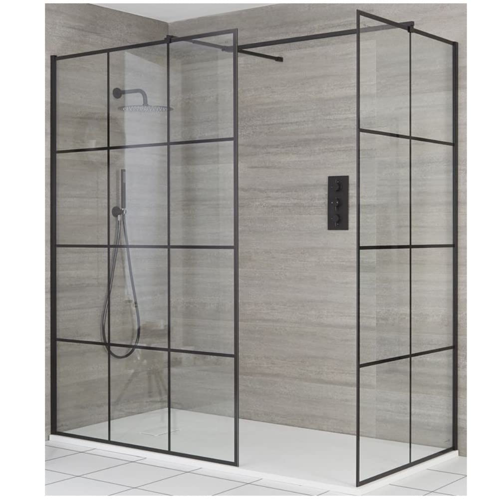 Milano White Barq Black Grid Corner Shower Enclosure Tray - 1600Mm X 800Mm