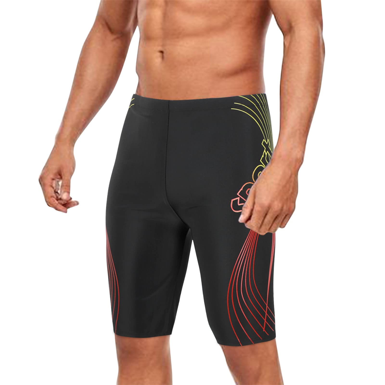 SUPTTING Bañador Hombre Bañador Hombre Natacion Largo Ajuste De Cómodo Secado Rápido con Transpirable Black con Línea Sports para Swimming con Patrones Simétricos Swim Shorts