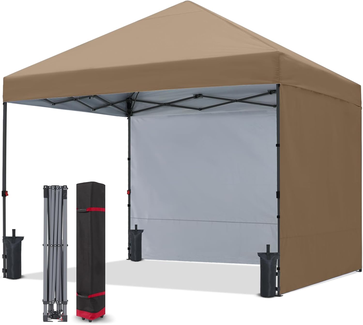 COOSHADE Pop Up Canopy Tent 10x10 with 2 Sidewalls, Outdoor Shade Instant Canopy Tents(Khaki) 10x10 Khaki