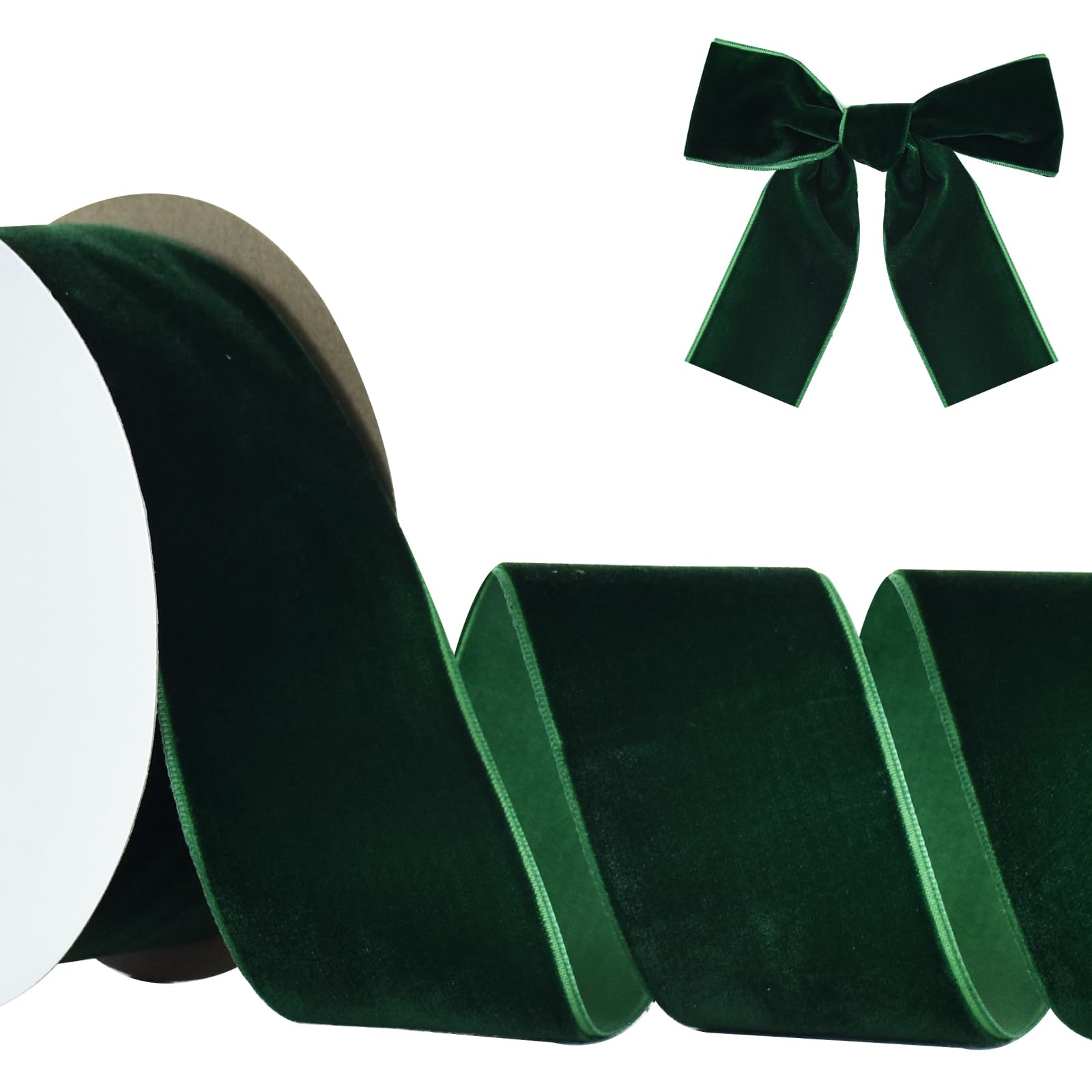 TONIFUL Christmas Green Velvet Ribbon 2 Inch x 10yds, Vintage Velvet Ribbons, for Christmas Wreath Decoration Handmade Craft Ornaments Gift Wrapping & Bow Making, Valentine's Day Bouquet Packaging