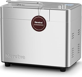 Neretva Machine à Pain, 17 Programmes & 2.2 LB Plat En Céramique Anti-adhésif & Double Chauffage Machine a Pain Acier Inoxydable Distributeur de Noix en Fenêtre Visible – Sans Gluten/Pain Au Levain