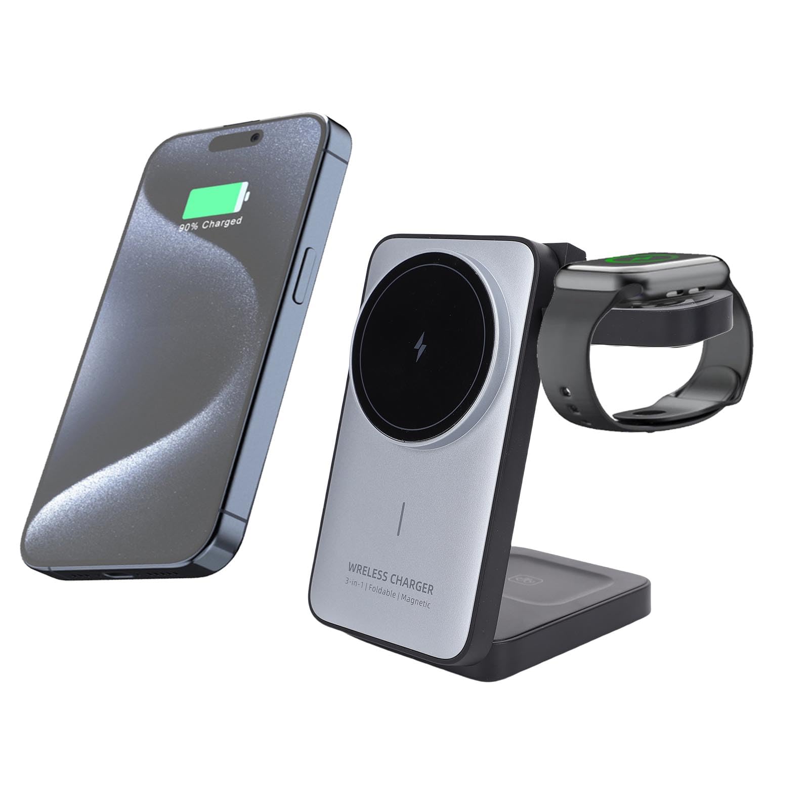 Supporto di Ricarica Wireless Magnetico 3 in 1 15W Pieghevole per