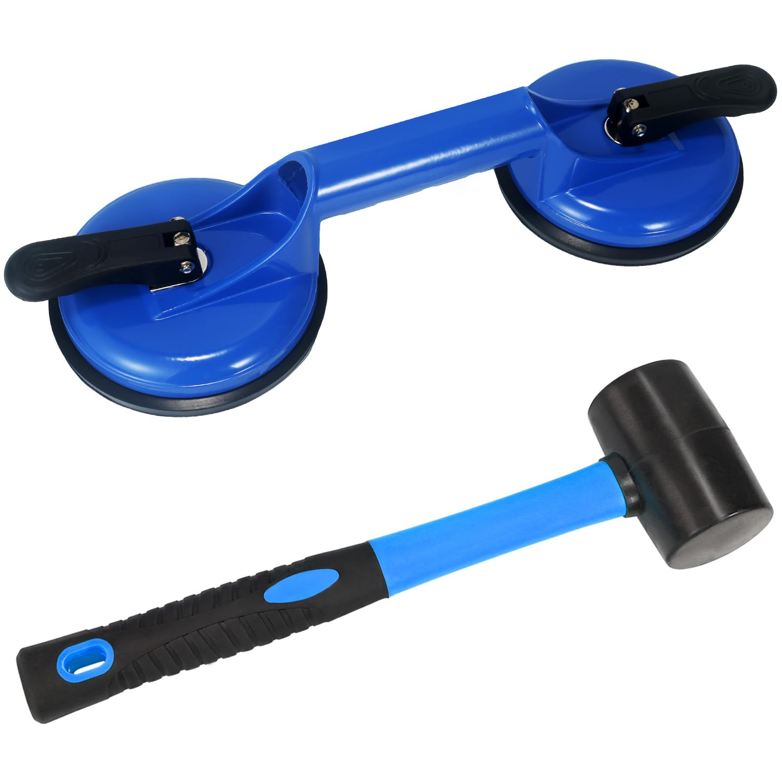 Floor Gap Fixer Tool Heavy Duty Striking Surface Floor Gap Repair Tool, Aluminum Alloy Enhanced 2 Suction Cups with Double-sided Striking Points and Rubber Mallet for Laminate/Vinyl Flooring