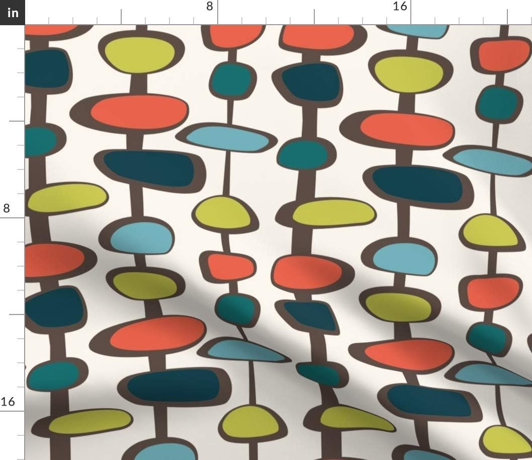 Spoonflower Fabric - Mid Century Retro Vintage 1950S Geometric Modern Coral Teal Printed on Petal Signature Cotton Fabric by The Yard - Sewing Quilting Apparel Crafts Decor