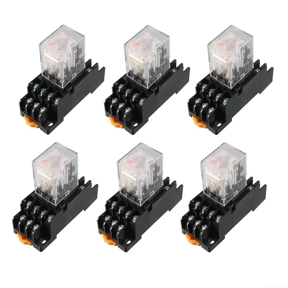 6Pcs AC 110V/120V Coil 4PDT Electromagnetic Power Relay Set, With Red Indicator Light And 35Mm DIN Rail Mounting Socket, For Circuit Control