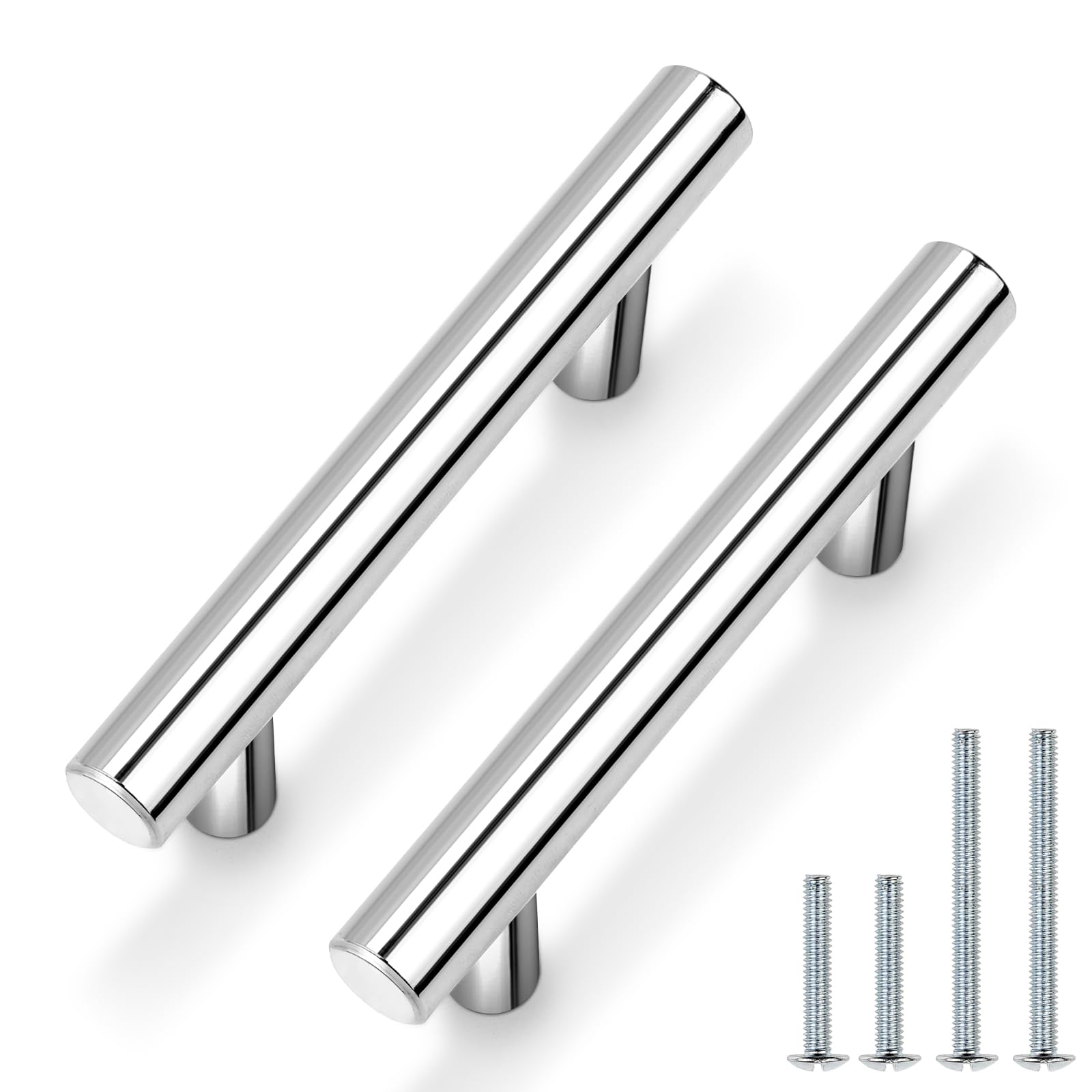 Probrico 10 Pack 2.5" Hole Center Kitchen Cabinet Handles, Euro T Bar Polished Chrome Drawer Pulls Cabinet Pulls, Stainless Steel Cupboard Dresser Handles, 4" Length
