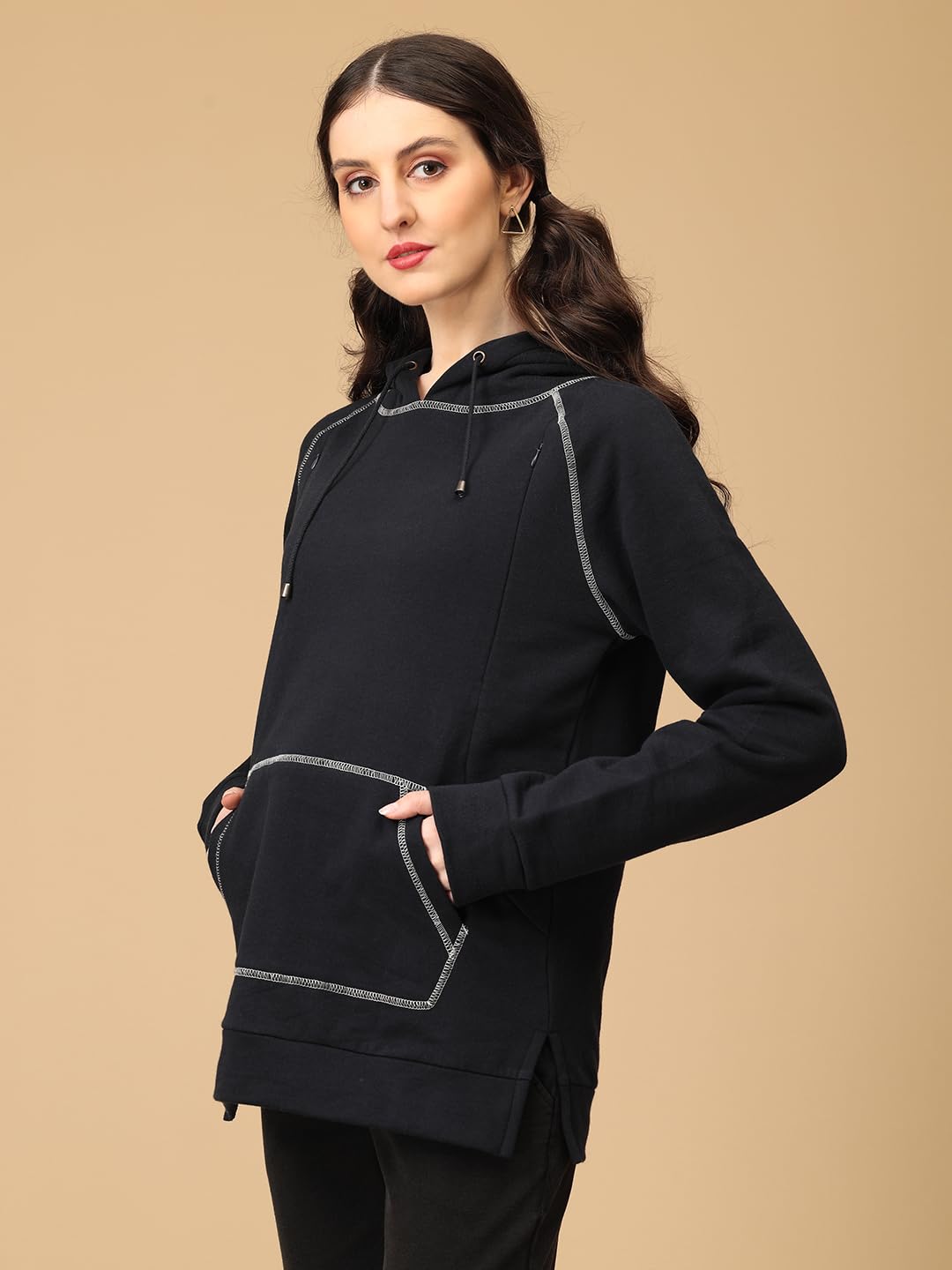 The Mom Store Maternity and Nursing Winter Hooded Sweatshirt | Breastfeeding Pre and Post Pregnancy Sweatshirt | Navy & Nice | L 4