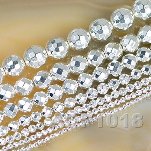 AD Beads Perlas sueltas redondas de hematita metálica tallada y lisa, 16.0in, 0.079in, 0.118in, 0.157in, 0.236in, 0.315in, 0.394in (0.315in, plata