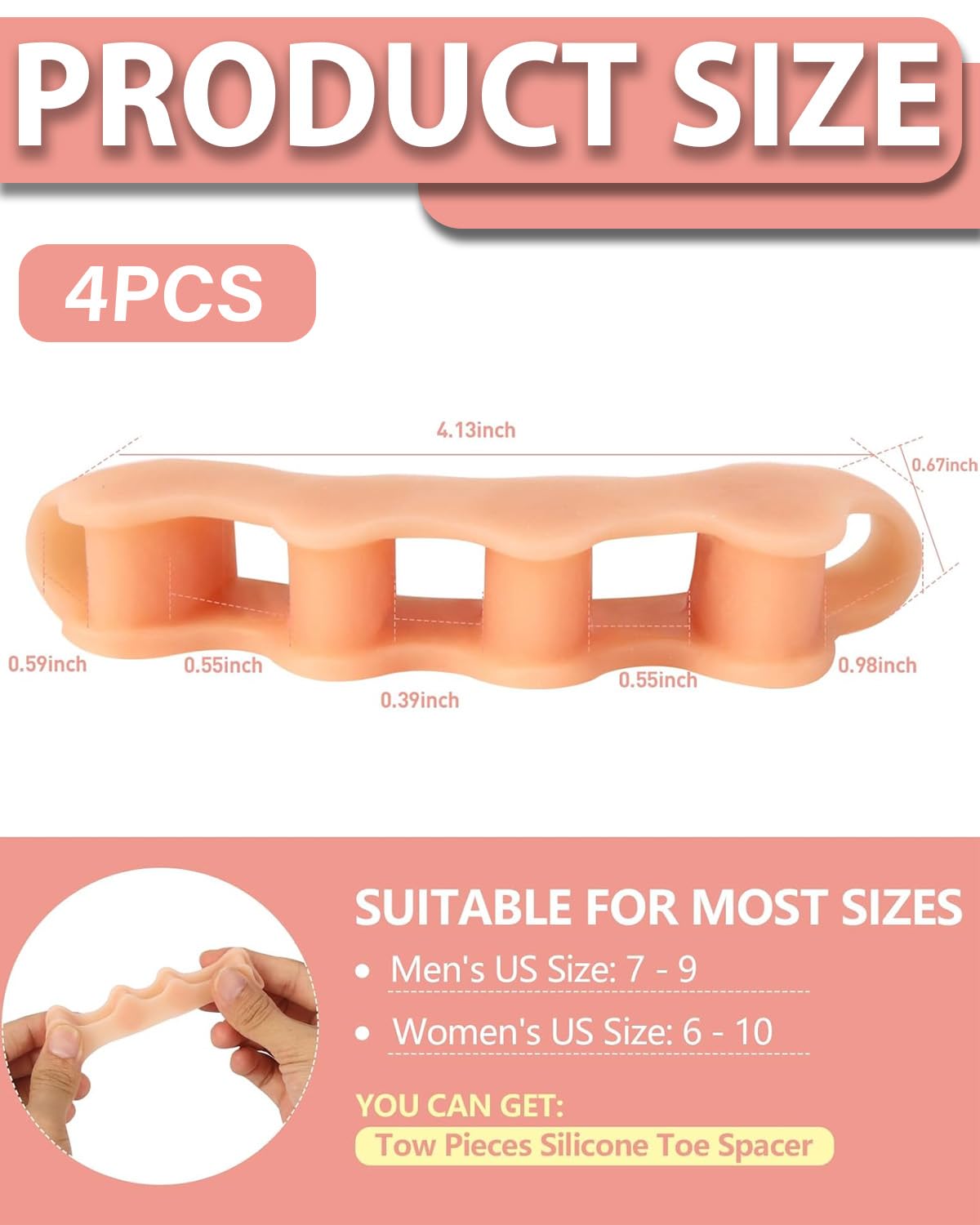 Separadores de Dedos de Los Pies，Separador Dedos Pie Unisex,Para Ejercicios Yoga,Corrección Pies, Corrección de Dedos Doblados o Superpuestos,Para Juanetes(2 Pares,Beige)