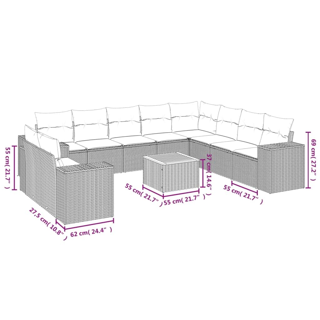 Makastle Salon de Jardin Modulable 11 pcs Résine Tressée Gris