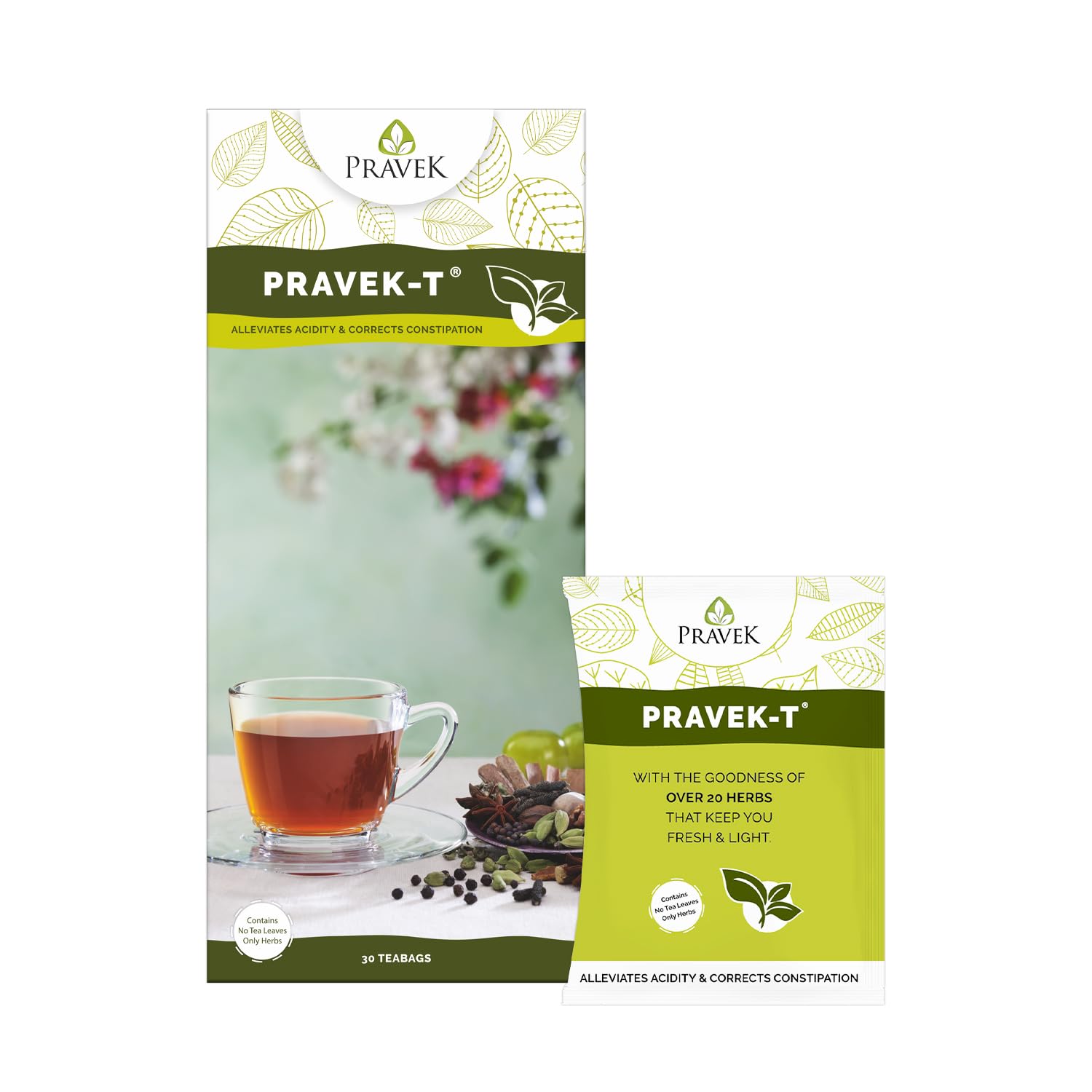 Pravek-T Ayurvedic Herbal Tea Bags 30 Pouches | Sugar Free Herbal Infusion | Supports Acidity & Digestion | 20+ Herbs Natural Wellness Tea-image-13