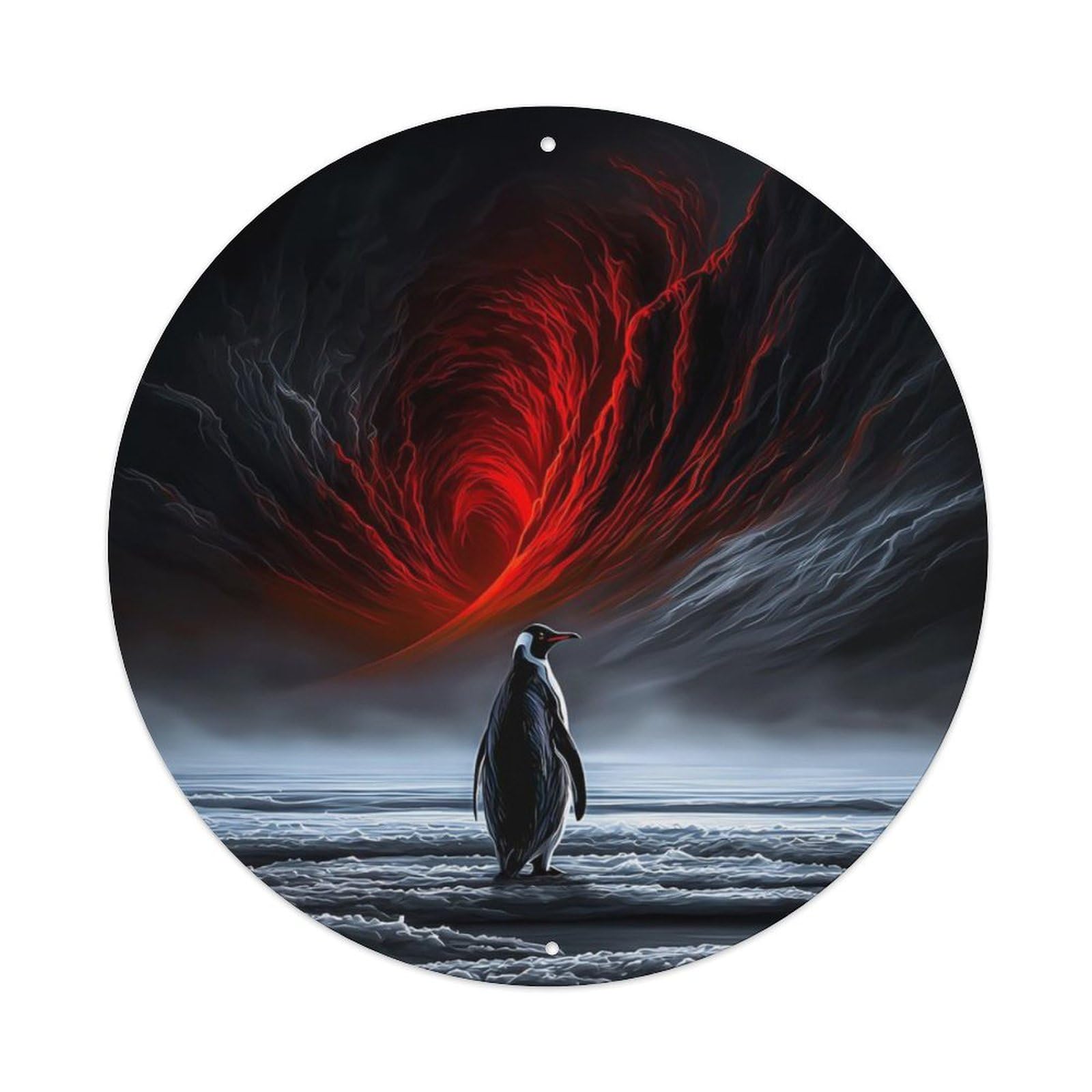 Animal Gentoo Penguin Surreal Dark Fantasy Mysterious Arctic Landscape Vintage Metal Tin Sign Plaque Wall Decor for Cafe, Club Bar, Office, Garden Metal Poster 8x8Inch