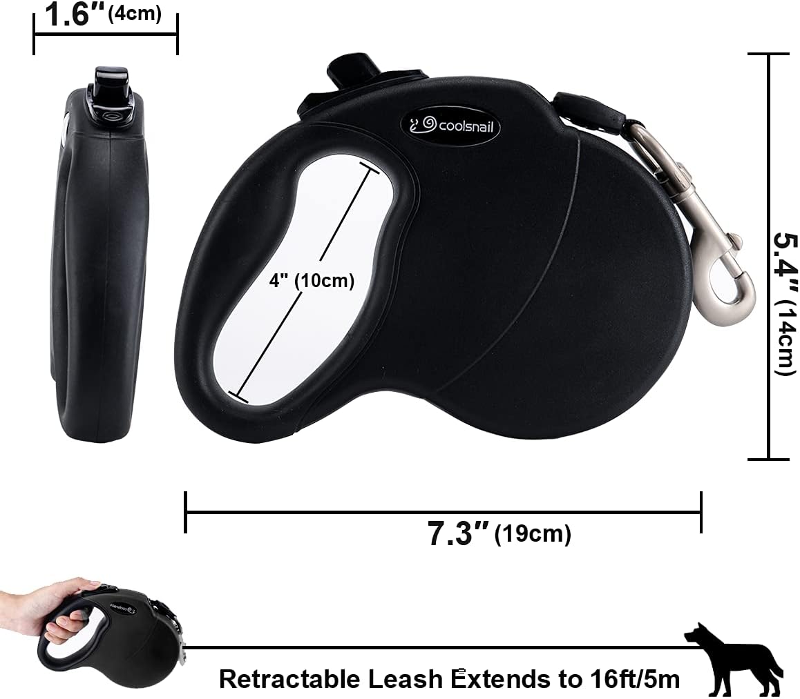 Coolsnail Heavy Duty Retractable Dog Leash with Anti-Slip Handle;Walking up to 120lbs Dogs,Upgraded Lock System,Tangle-Free,16ft Strong Reflective Nylon Tape(Black) : Pet Supplies