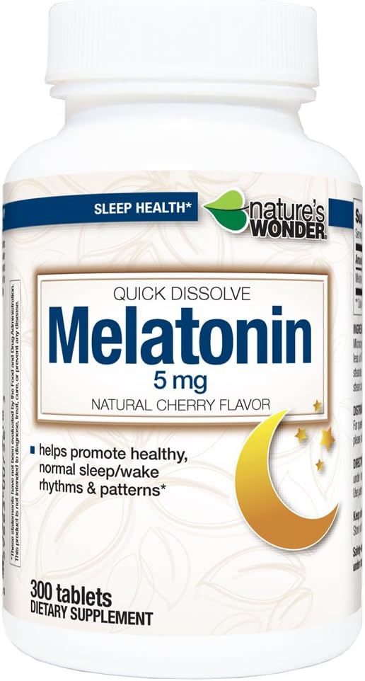 Nature's Wonder Melatonin 5mg Quick Dissolve Cherry for Sleeping, 300 Count
