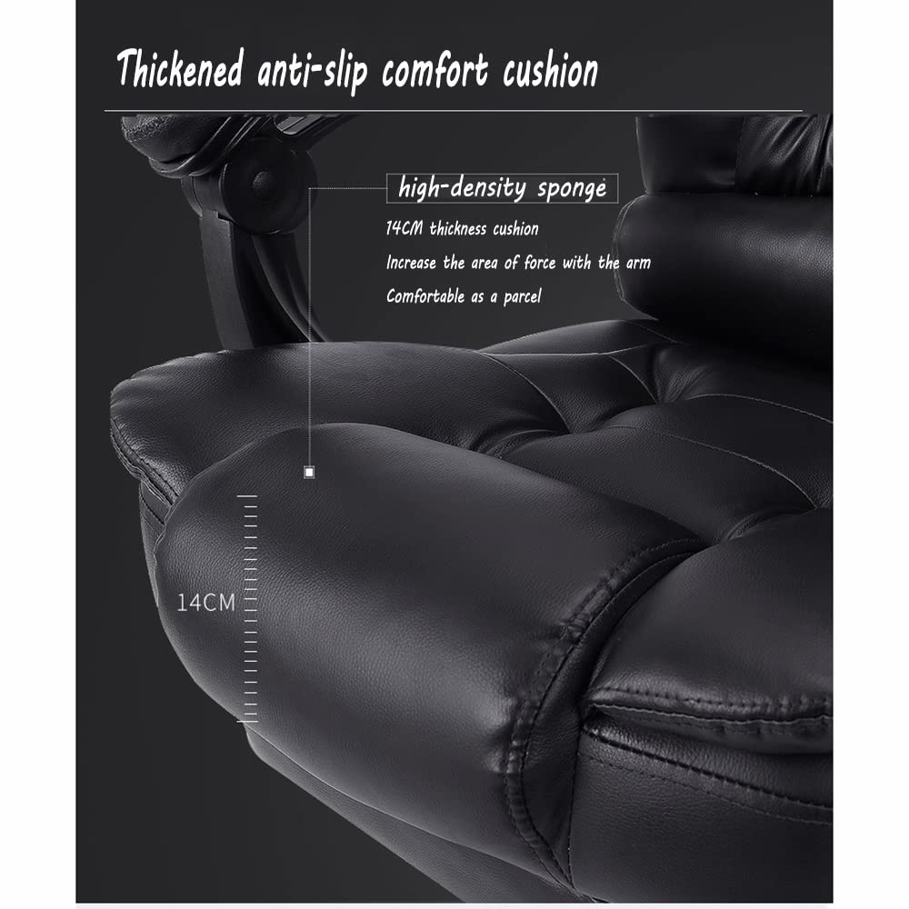 Chaises de Bureau Fauteuil De Direction 74cm de Haut Conception à Double Couche, PU Fauteuil inclinable Business avec Repose Pied Coussin, Portant Poids 200 kg, Noir Fauteuil de Bureau