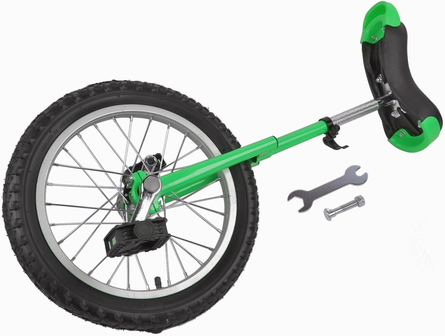 16 Inch Height Adjustable Unicycle for Balance Training, Outdoor Fitness & Circus Performance, Durable Steel Frame, Anti-Slip Pedals, Comfortable PU Seat, Easy Assembly - Green