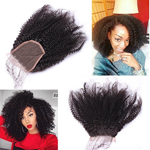 Nicewig 100% Human Hair Lace Closure 4b 4c Afro Kinky Curly Top Lace Closure 4X4 Top Closures Piece with Baby Hair Free Part Bleached Knots 8"