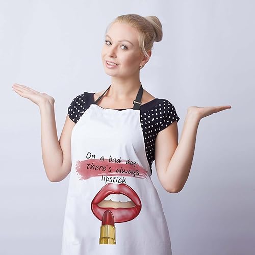 Miniatura 3 de Delantal de cocina para mujer, labios rojos, citas en un mal día, siempre hay lápiz labial, delantales divertidos para hombres, para cocinar,
