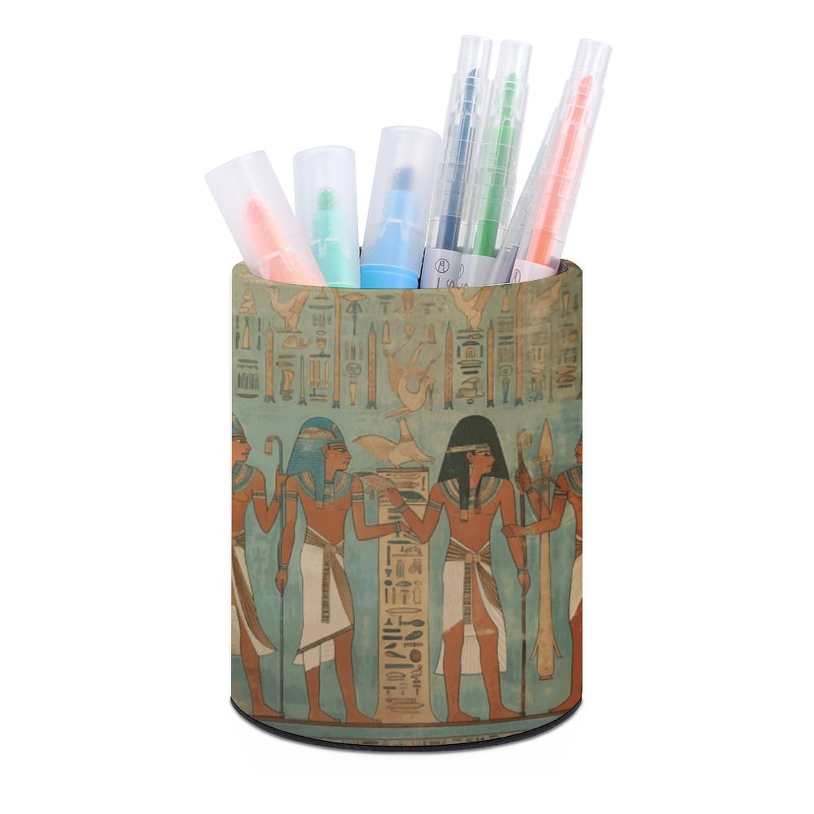 VstaDank Women in Ancient Egypt Pen Holder PU Leather Pencil Cup Minimalist Desk Pencil Holder Round Make Up Brush Organizers For Office Dorm Room&Vanity Desk Accessories