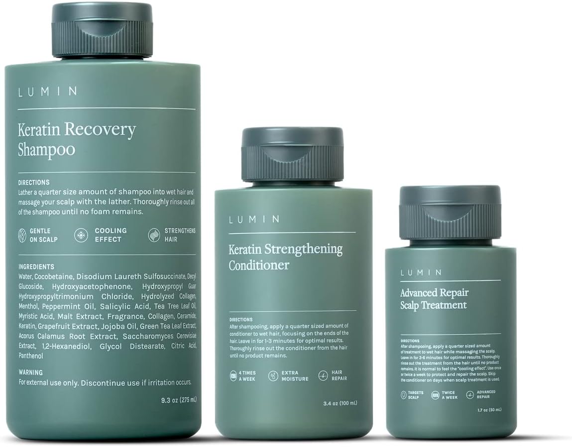 Lumin - Scalp Recovery Set for Men - Recovery Shampoo, Keratin Conditioner, Scalp Treatment - Boost Growth, Repair and Improve Hair Health - Contains Tea Tree and Keratin