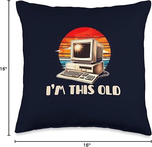 Vista 6 de 90s Nostalgia Gift Old School Computer Shirts I'm This Old 90s Computer Computer Nerd Geek - Almohada de cumpleaños retro divertida, 18 x 18