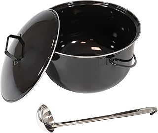 LEMODO Gulaschkessel mit schwarzem Deckel | Gulaschtopf 14 Liter Volumen | Emaillierter Kesselgulasch Topf | Kochtopf für Schwenkgrill | Suppenkessel mit Schöpfkelle | passend für unsere Gulaschkanone