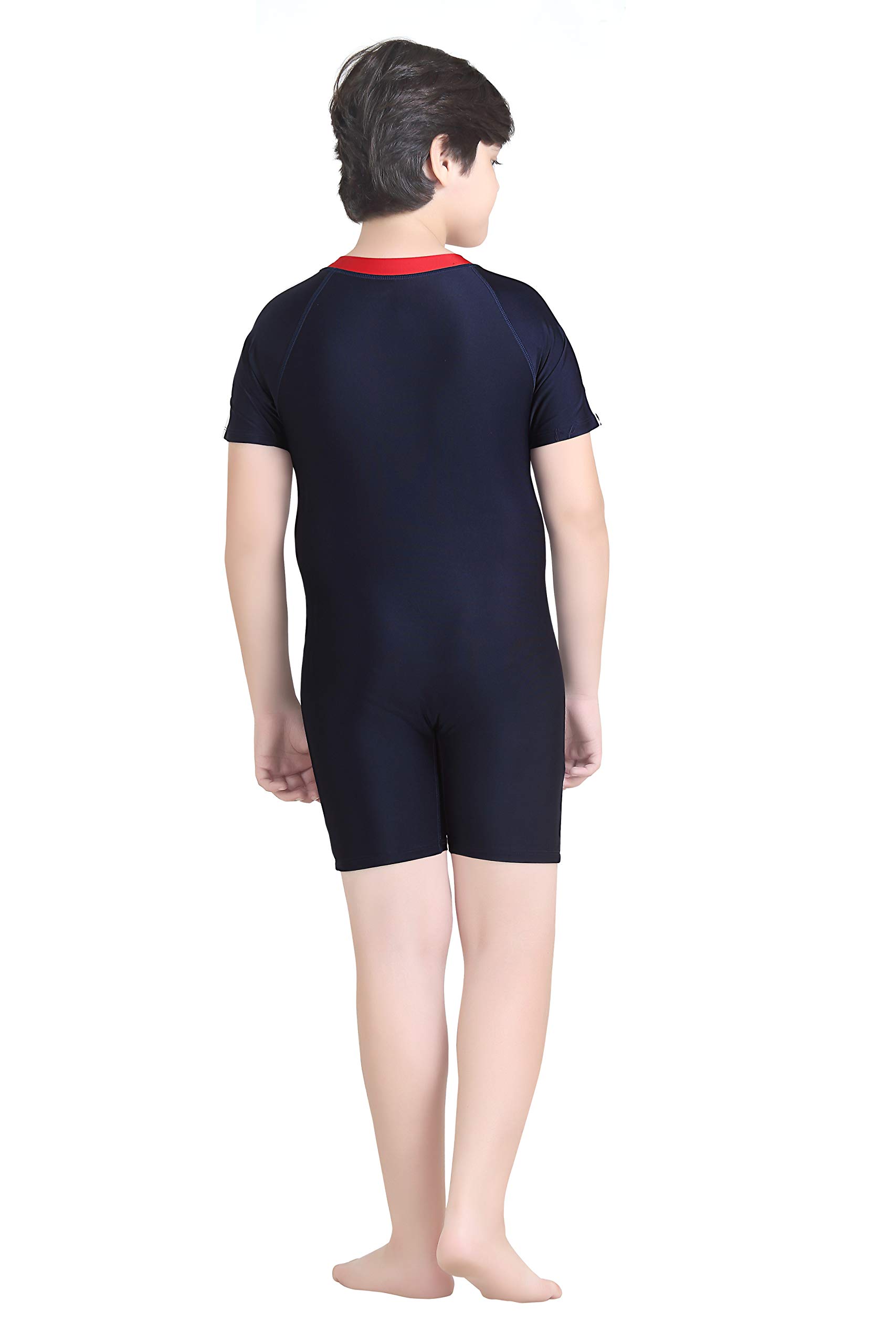 ROVARS U2302 Boy's Polyester All-in-One Half Diving Suit with a Front Zip (3-4 Years; Dark Blue and Red) 3