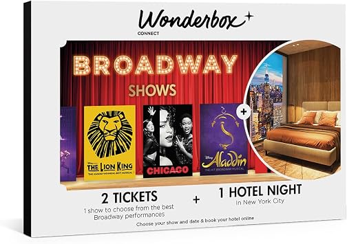 WONDERBOX Experience Gift Broadway Shows 2 Tickets for The Broadway Show of Your Choice and 1 Hotel Night in New York Easy and Fast Booking Online - Unique Broadway Show Gift Idea