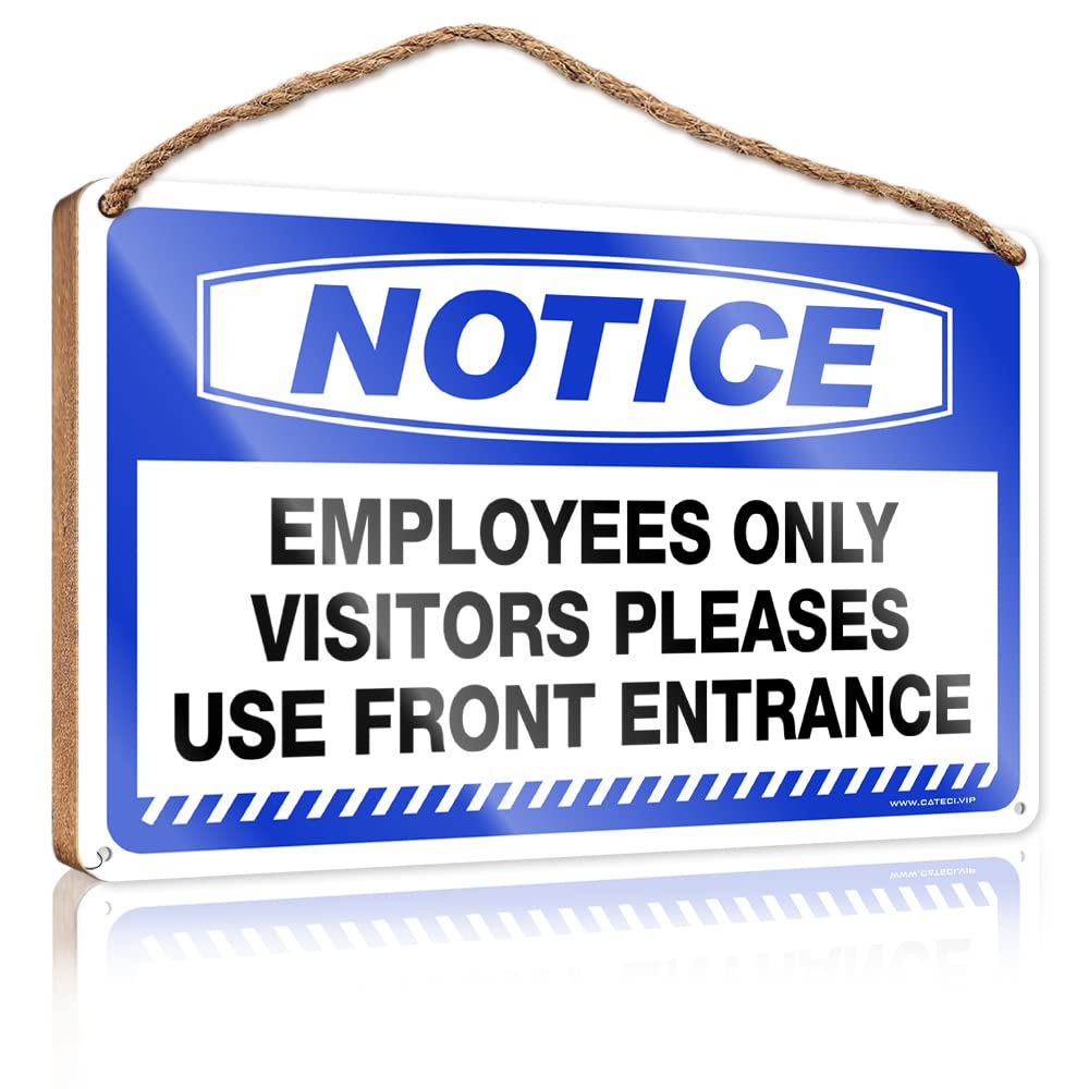 HELIOFORGE Hanging Wooden Sign Diy Notice Employees Only Visitors Pleases Use Front Entrance Wooden Sign(23X35CM)
