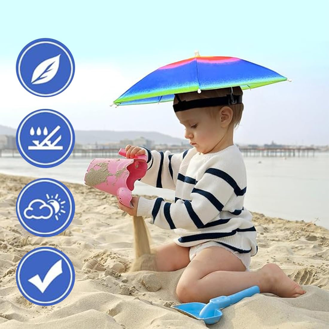 Suliu Cappello Ombrello Sfumato a Righe Colorate, Parasole Portatile Pieghevole per Viaggio, Pesca, Spiaggia, Golf e Campeggio All'Aperto