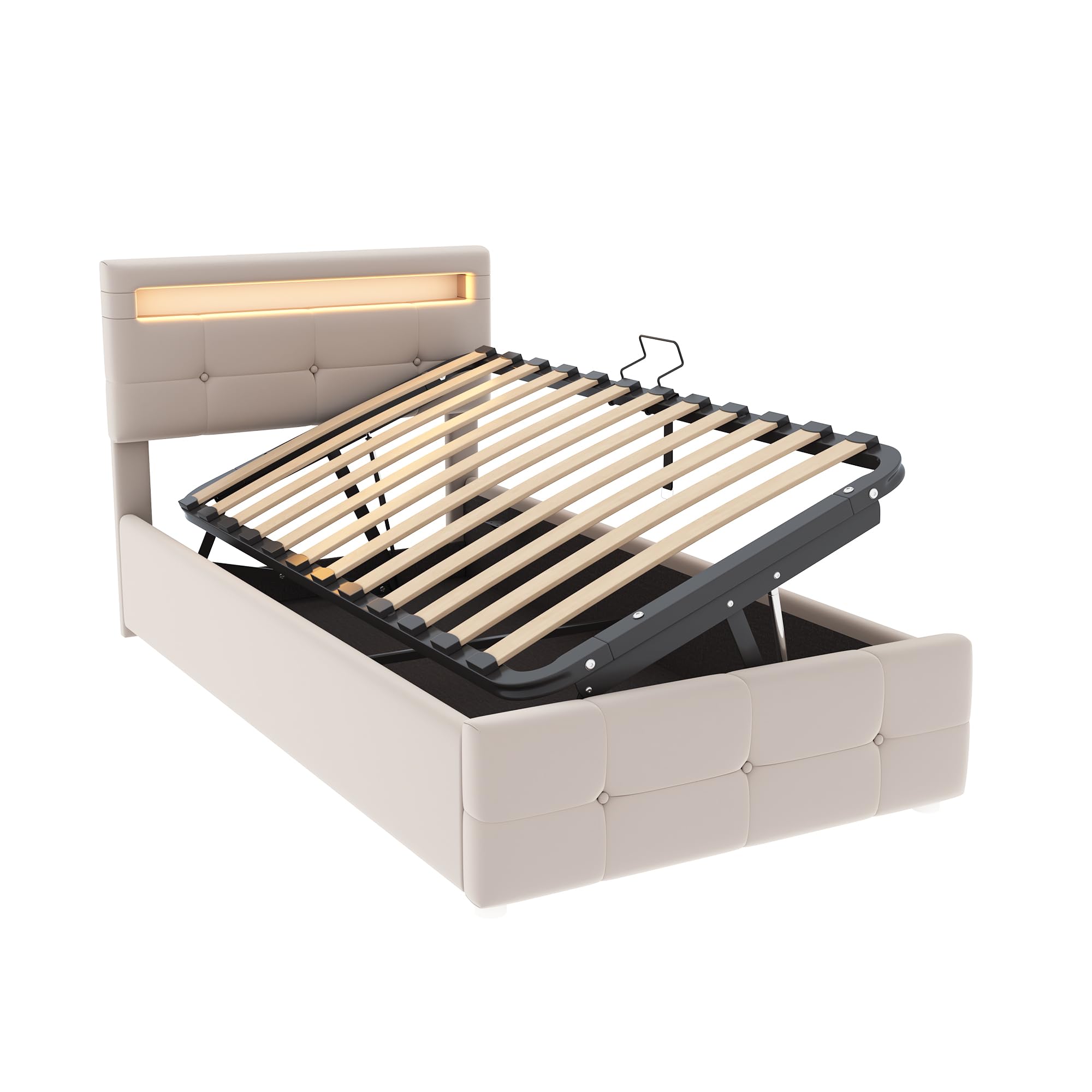 Ctastay Prinzessinnenbett 90x200 Cm Mit LED-Beleuchtung & Stauraum - Rosa Polsterbett Für Mädchen