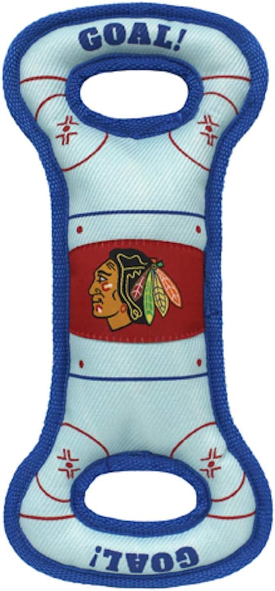Pets First NHL Chicago Blackhawks Ice Hockey Rink PET Toy with Inner Squeaker. A Tough Toy for Dogs & Cats with Exciting Hockey Graphics, Gorgeous Team Logo & Double Stitch Trims