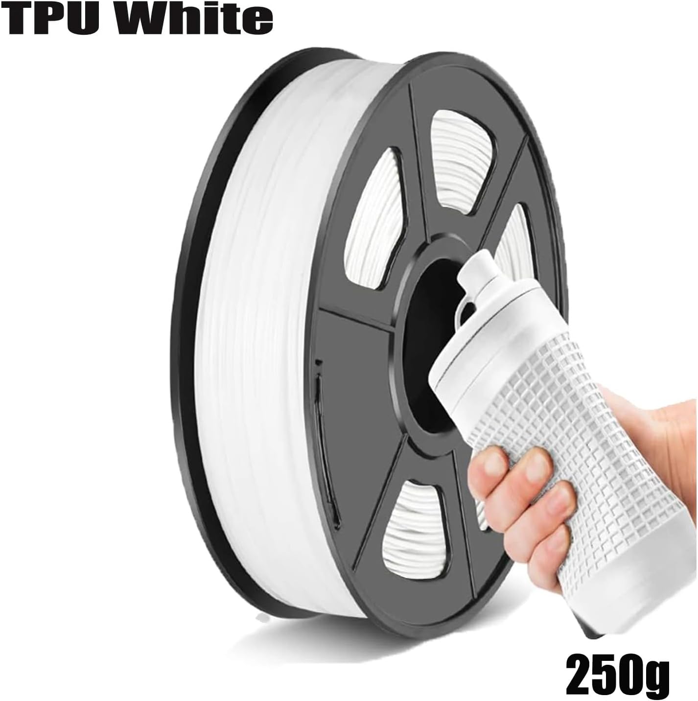 TPU Filament 1.75mm 250g/500g/1000g, 95A Flexible Soft 3D Printer Dimensional Accuracy +/-0.03mm, (Black/White)(White 250g)