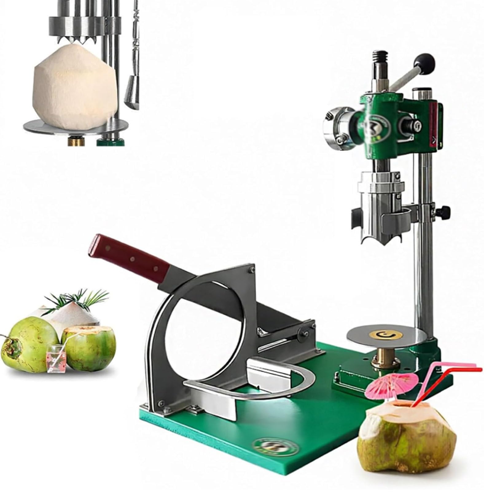 Hydravex Coconut Opener Tool Manual, 3 Handles Green Fresh Young Coconut Peeler Coconut Cutting and Peeling Machine for Commercial Fresh Young Coconut, Coconut Hole Open 2.36" Diameter