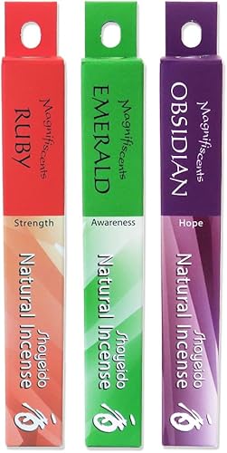 SHOYEIDO Jewel Incienso Treasures Trio - Surtido de incienso de rubí esmeralda e obsidiana un paquete cada uno SHOYEIDO Jewel Incienso Treasures Trio - Surtido de incienso de rubí esmeralda e obsidiana un paquete cada uno