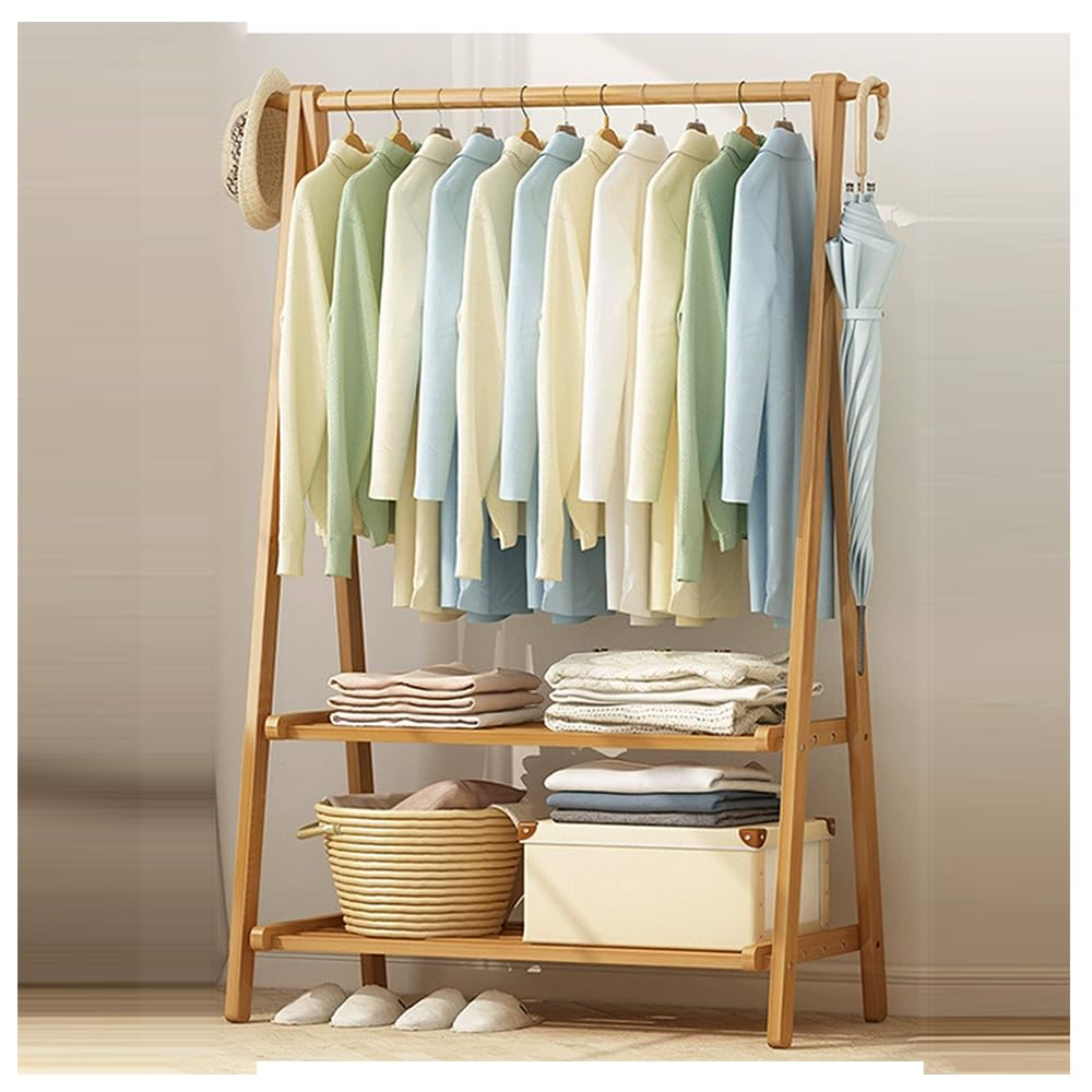 XDLEDMKIZ Sturdy Wooden Coat Rack with Shoe Storage, Free Standing Clothes Rail for Entryway, Hallway, Living Room, Office, Bedroom - Available in 66CM/86CM/116CM, Suppor
